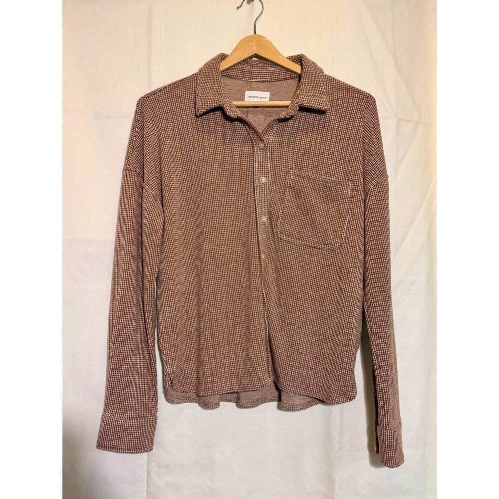 Thread & Supply Brown Fuzzy a Button-Up Unisex Size Small.